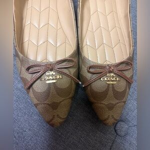 Coach Signature Brown Flats with Bow Accent